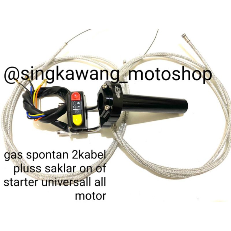 paket gas spontan 2 kabel+pluss saklar starter on/of universal all motor beat sonic fu vixion r25 dl