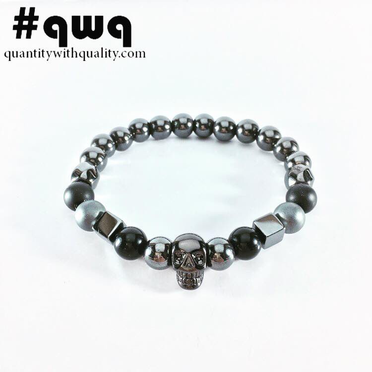 Gelang Batu Cowok Cewek (onyx, cube hematite, blackstone, and grey hematite) - SKULL