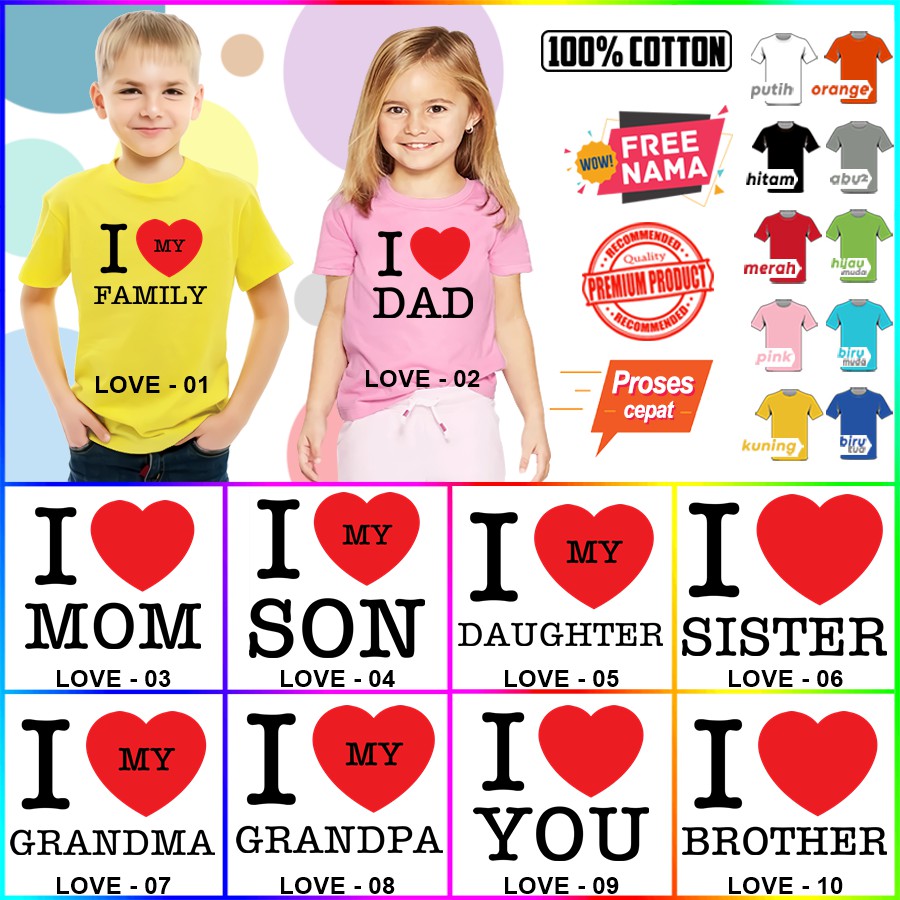 Baju Kaos ANAK DAN DEWASA I LOVE NY COUPLE (FREE NAMA)