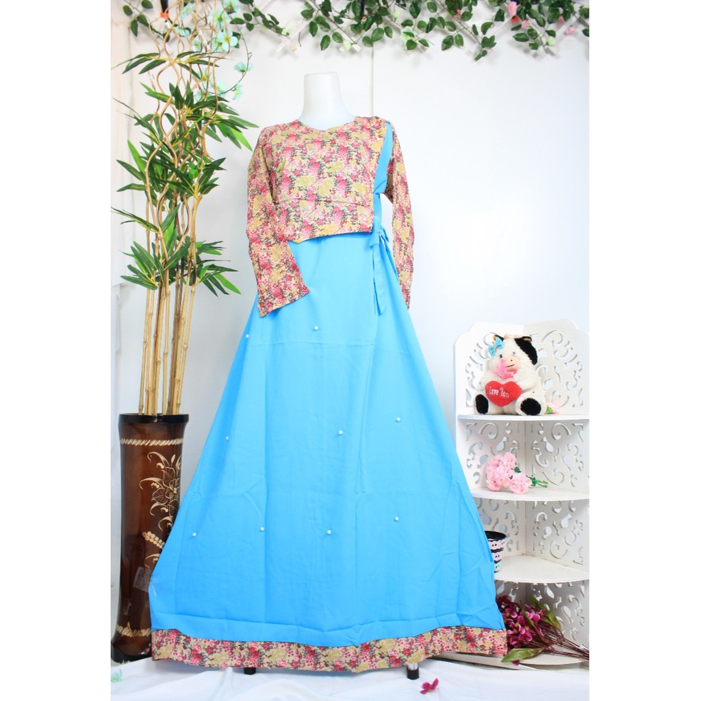 Flanela dress remaja hanbok wolfis polos kombinasi motif mutiara