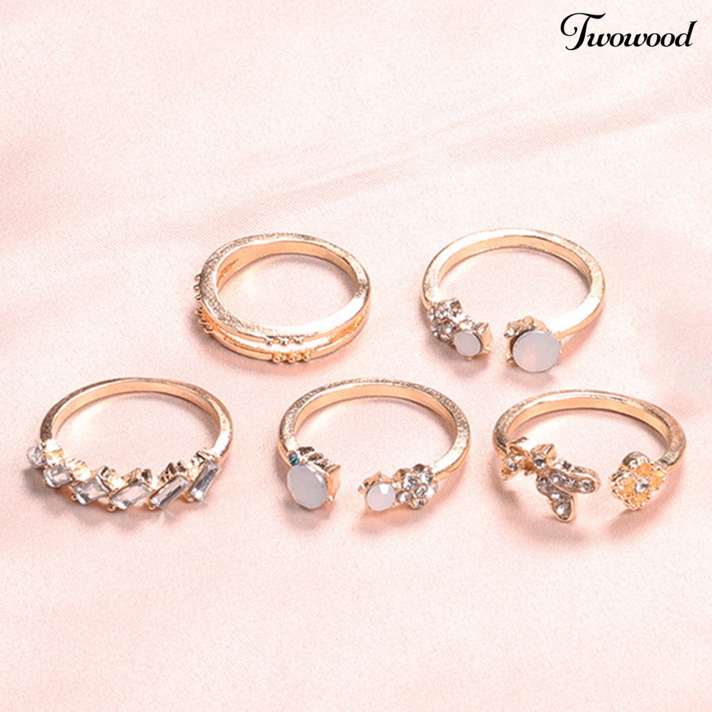 Twowood 7Pcs Elegant Opening Ring Shiny Rhinestones Wear-resistant Female Temperament Finger Ring for Decoration
