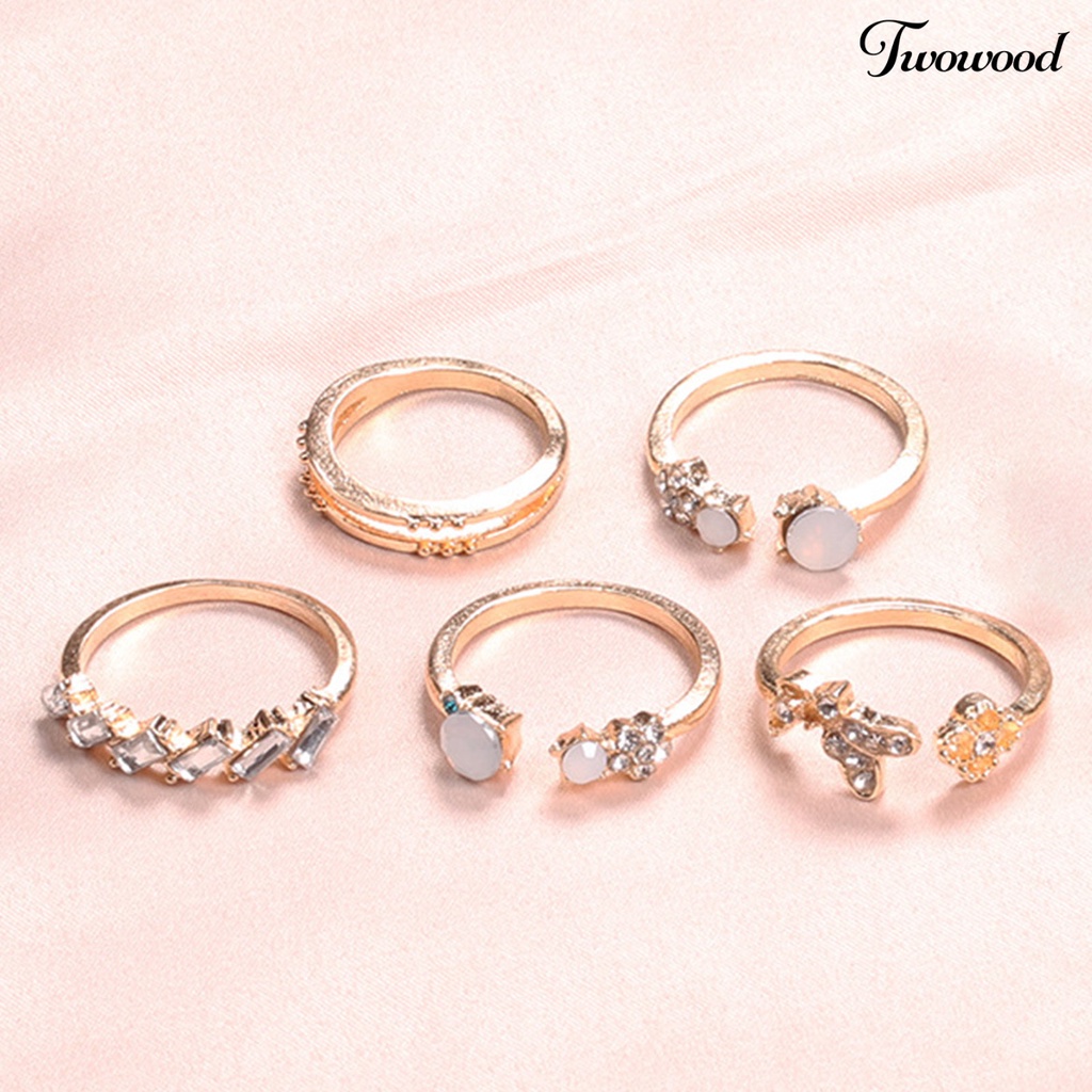 Twowood 7Pcs Elegant Opening Ring Shiny Rhinestones Wear-resistant Female Temperament Finger Ring for Decoration