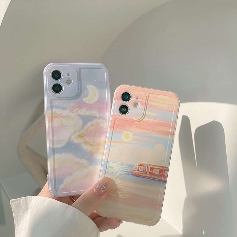 IPHONE Case Pelindung Penuh Lukisan Minyak Pemandangan Romantis Untuk Iphone7 8se2020 PLUS X XR XS 11 12 13 14 MINI PRO MAX