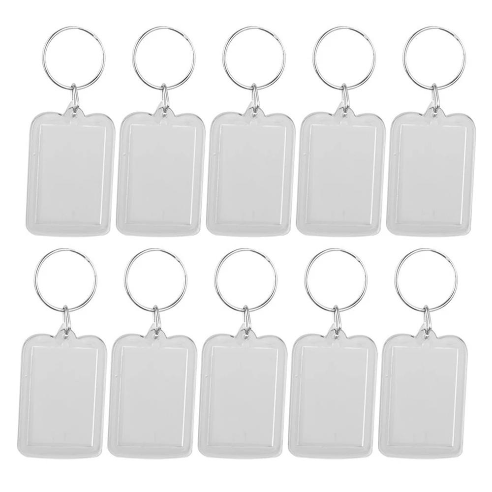 [Elegan] Gantungan Kunci Foto DIY Fashion Transparan Persegi Panjang Akrilik Split Ring Bingkai Foto Keyring