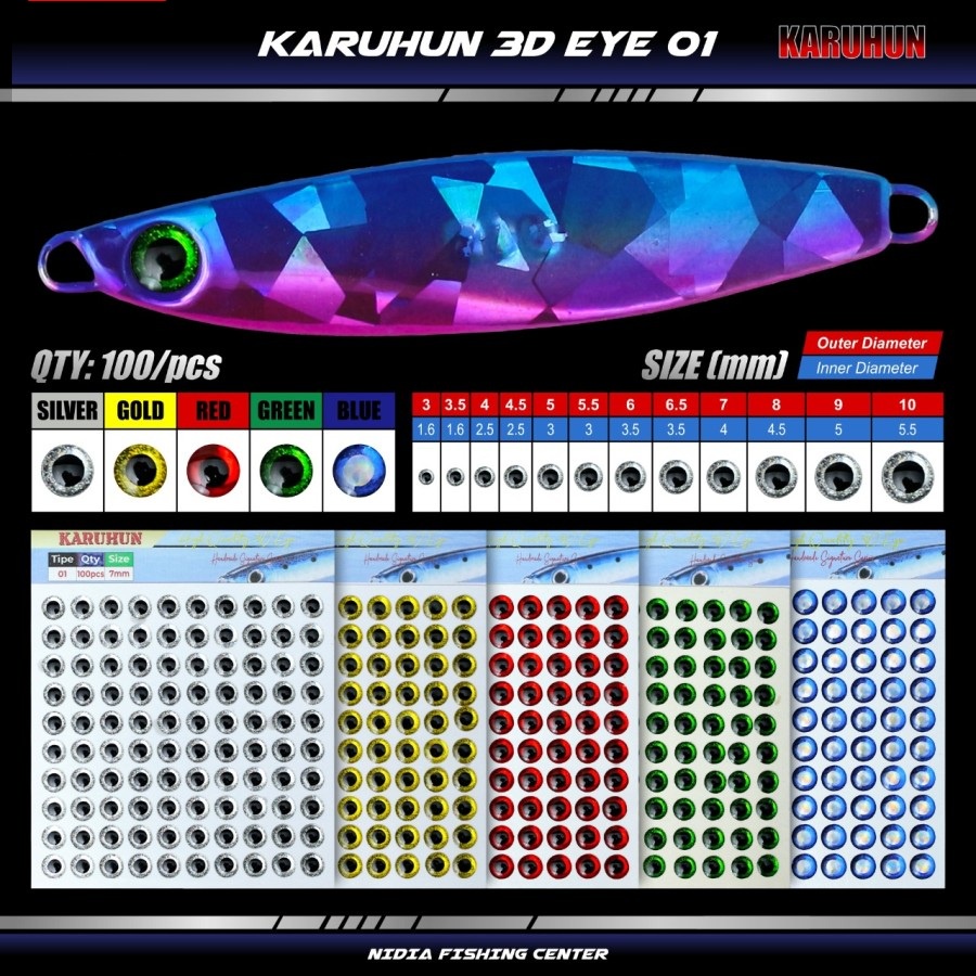 Mata Ikan 3 Dimensi Karuhun | Mata Metal Jig | Mata Lure | Mata Minnow 3mm