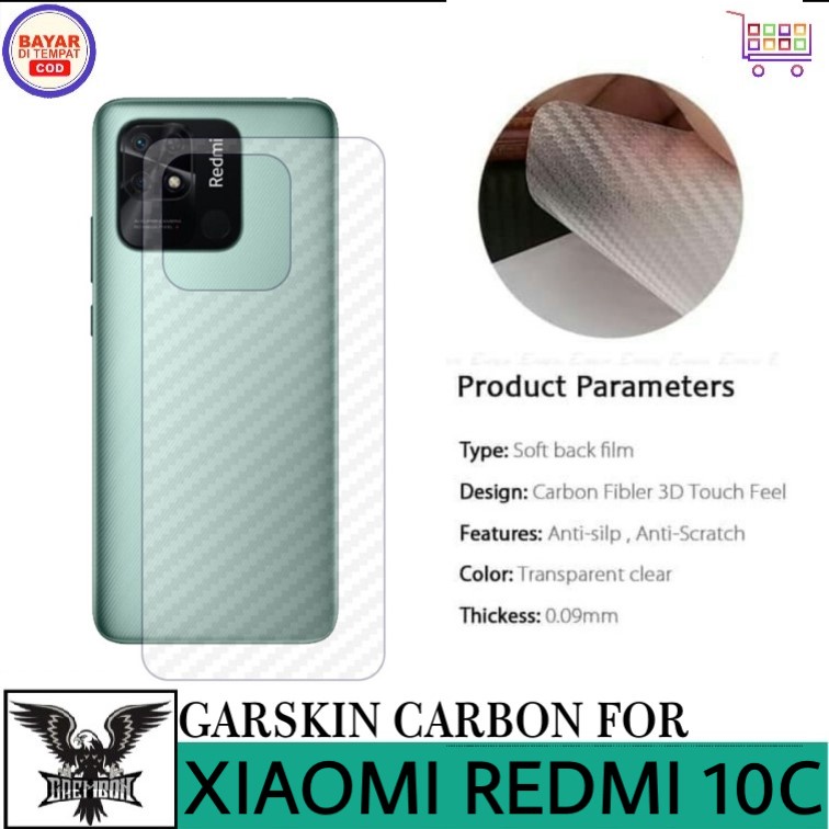Promo Garskin Carbon Xiaomi Redmi 10C Anti Gores Belakang Handphone Anti Lengket Bekas Lem
