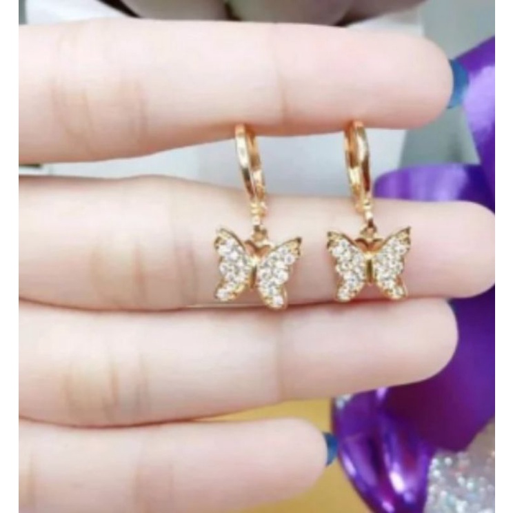 anting jepit motiif kupu kupu gold