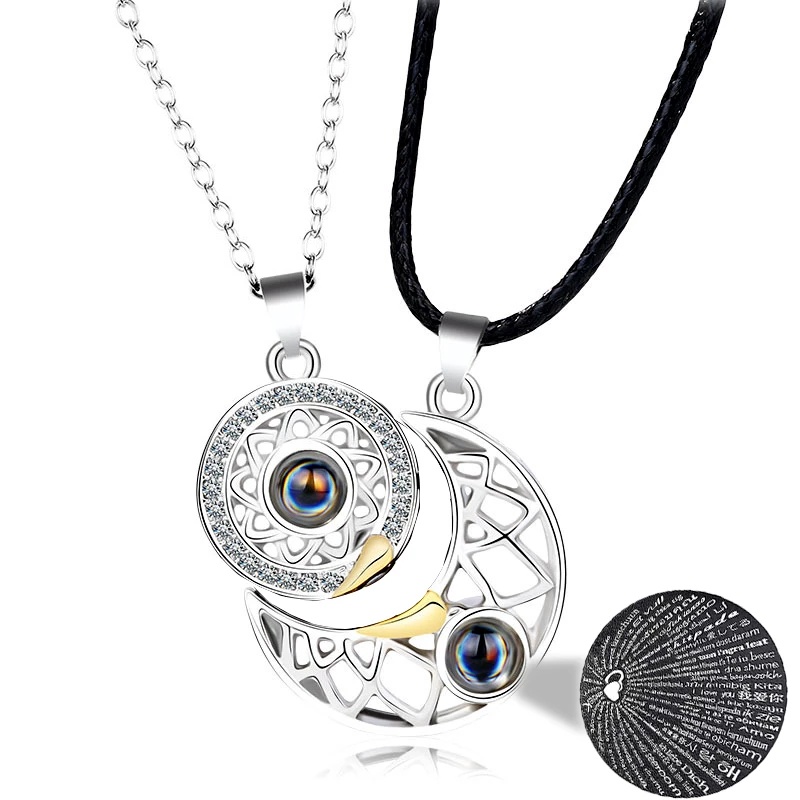 Magnetic Couple 100 Languages I Love You Projection Sun Moon Simple Charm Necklaces