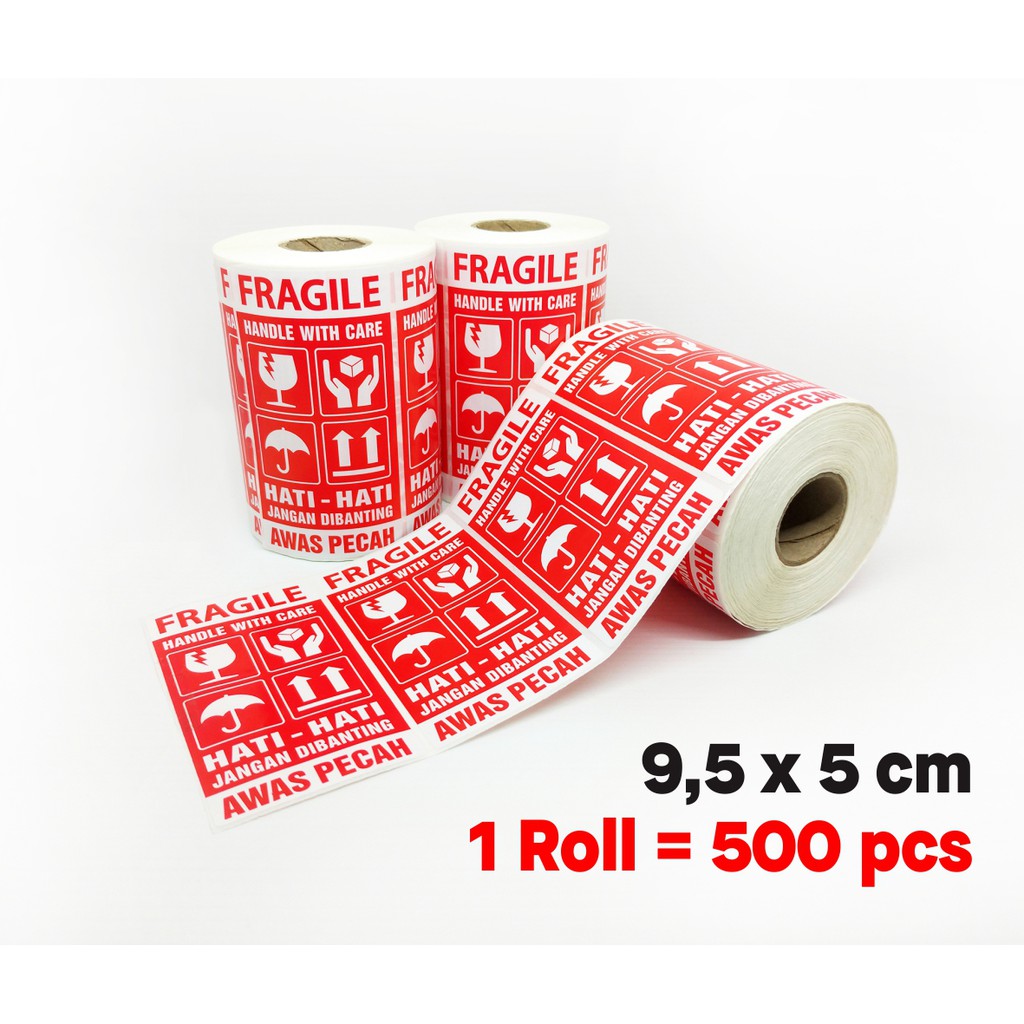 

bib Stiker Label Fragile Handle With Care Sticker Hati-Hati Awas Pecah 9.5 x 5 Cm (1 Roll/ pcs)