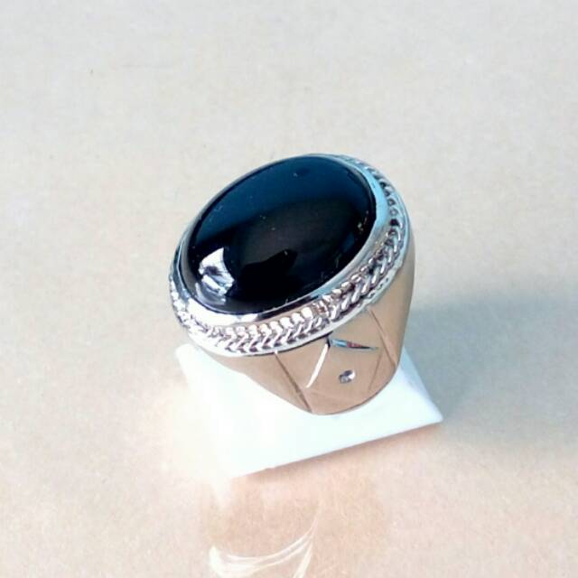 Cincin Batu Akik Black Onyx Hitam Legam Body Glasses