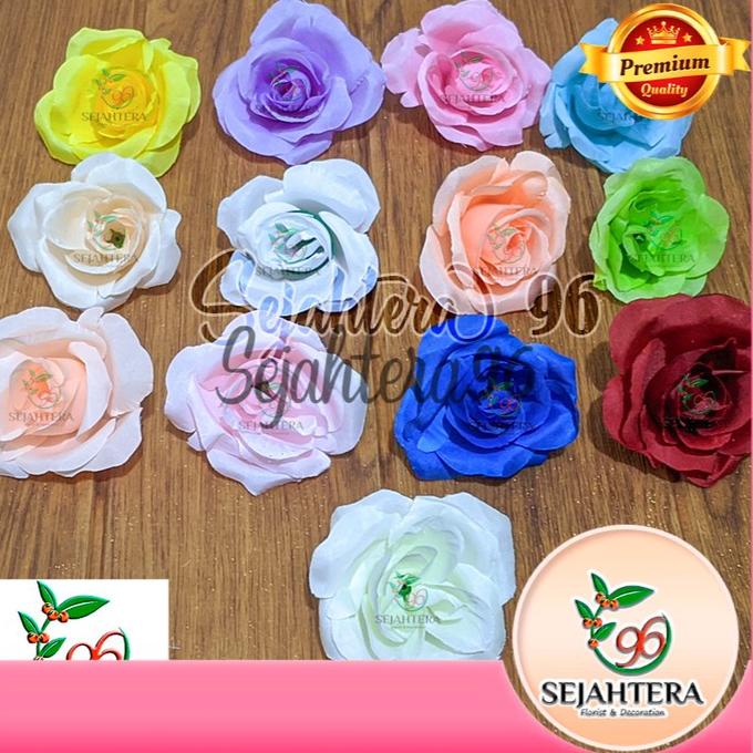 ORIGINAL 100 PCS KUNTUM KEPALA MAWAR ROSE ARTIFICIAL DEKORASI PLASTIK IMPORT
