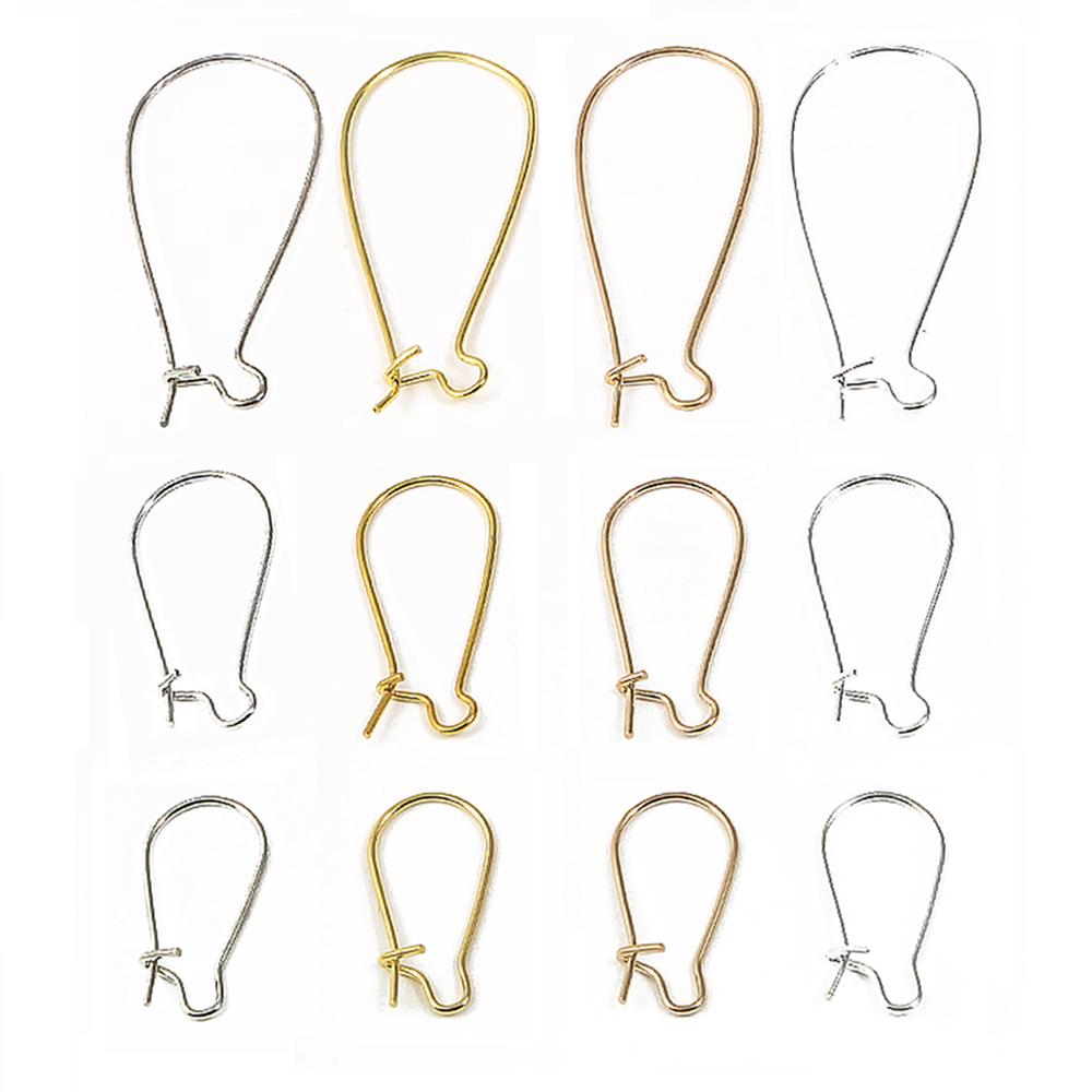 100pcs / Lot Kait Kawat Anting Bahan Rhodium / Gold Plated Ukuran 9x18mm / 11x25mm / 16x38mm Untuk Membuat Perhiasan