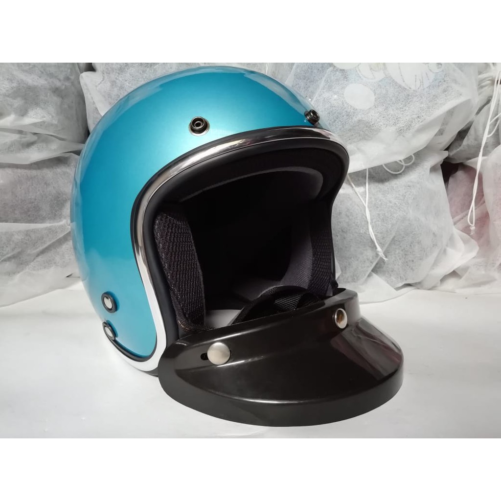 HELM BOGO CLASSIC LIST CHROME BIRU MUDA