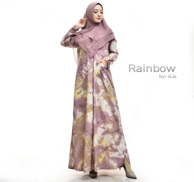 Setelan Wanita Muslim Terbaru Gamis Hijab Terbaru Rainbow Mikro Ceruti Babydoll