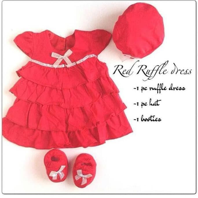 baju dress 0-6 bulan dress merah pesta anak bayi cewek murah -ruf