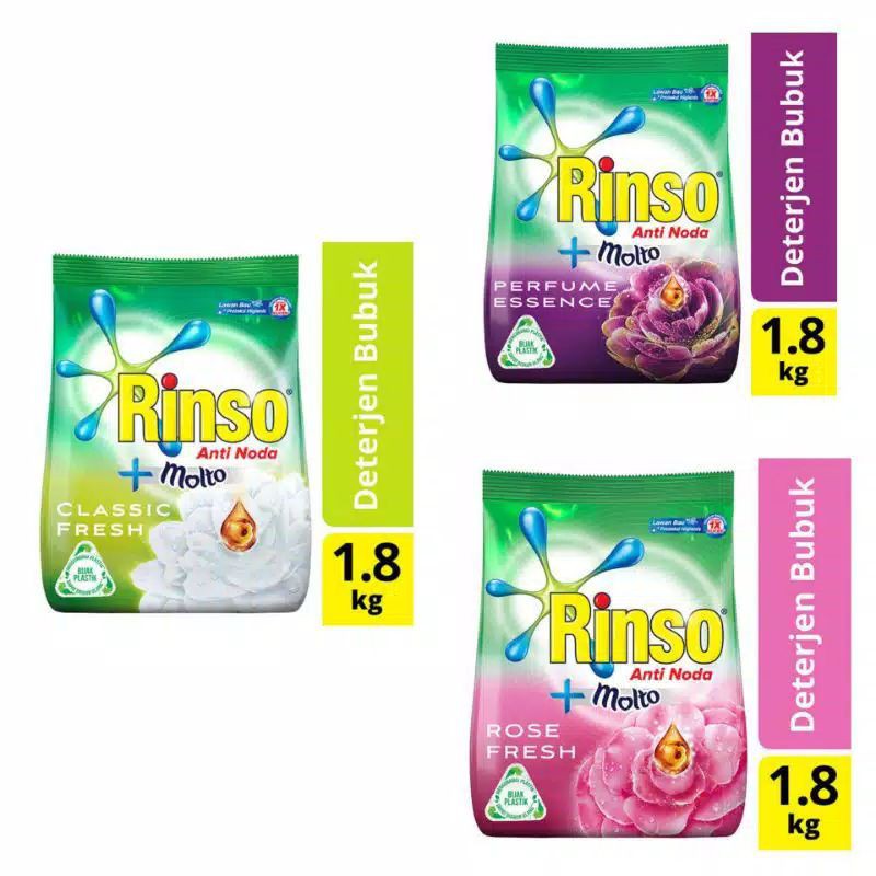 RINSO DETERGENT BUBUK BESAR 1.8 KG 1800 GRAM 2 KG ANTI NODA+MOLTO SABUN CUCI BAJU