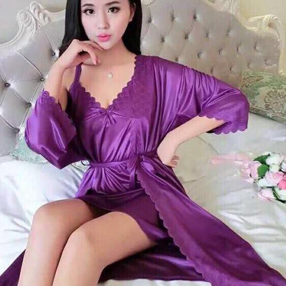 ● hokyfashion BAJU TIDUR KIMONO SATIN IMPORT + INNER DALAMAN ➵