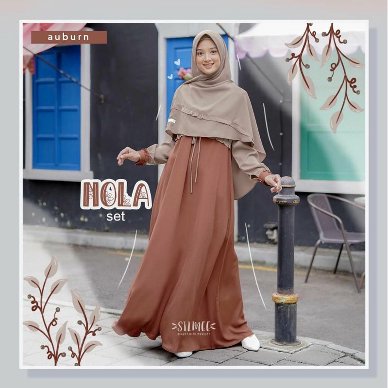 GAMIS DRESS NOLA SET BY SILMEE SET KHIMAR REMAJA TERBARU 2021 KEKINIAN WANITA MUSLIM PAKAIAN WANITA 