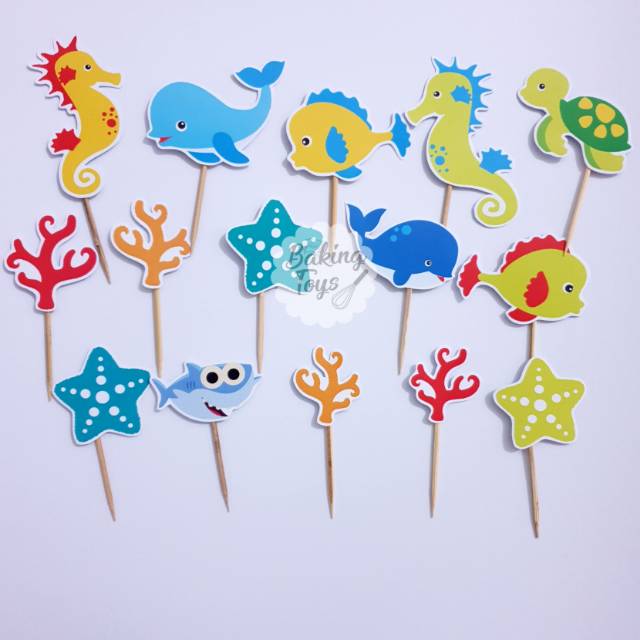 Topper Cupcake Birthday HIASAN LAUT Baby Shark / Ikan