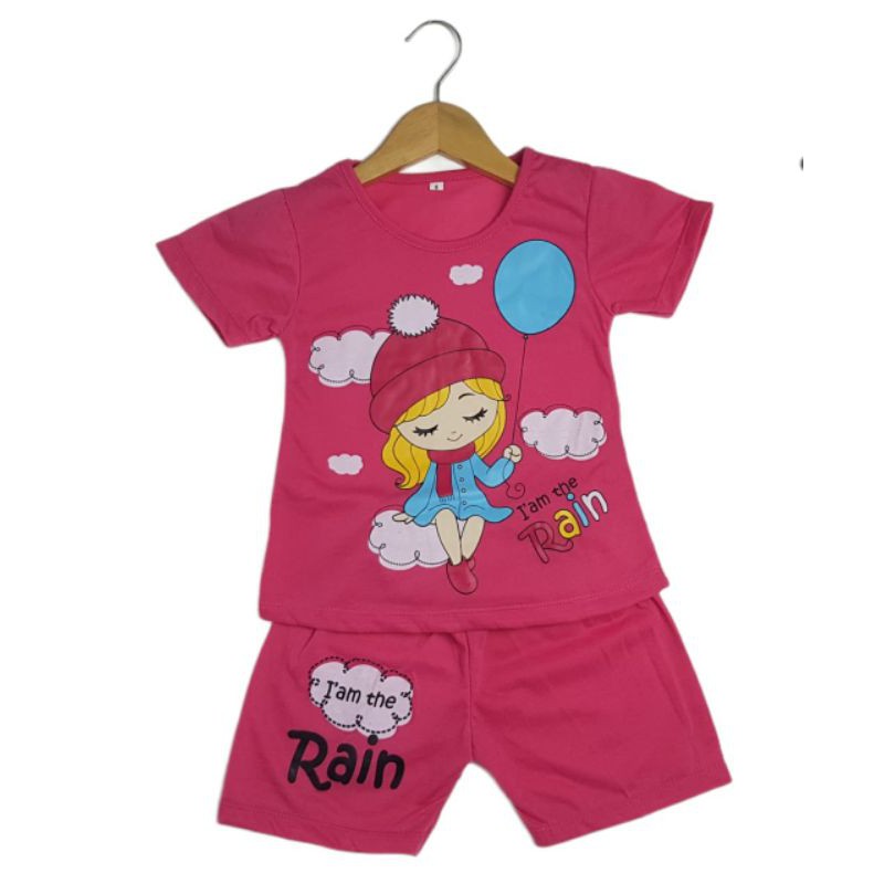 SETELAN BAJU ANAK PEREMPUAN SIKUNING NEW MOTIF RAIN GIRL 2-6 TAHUN