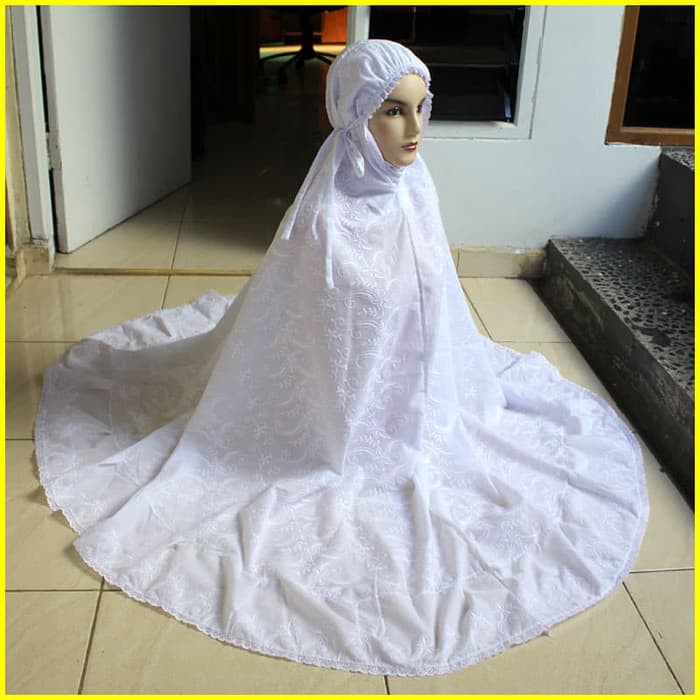 RAMADHAN PROMO.. Mukena Katun Paris Putih Full Bordir Ukuran Jumbo   MU440 murah