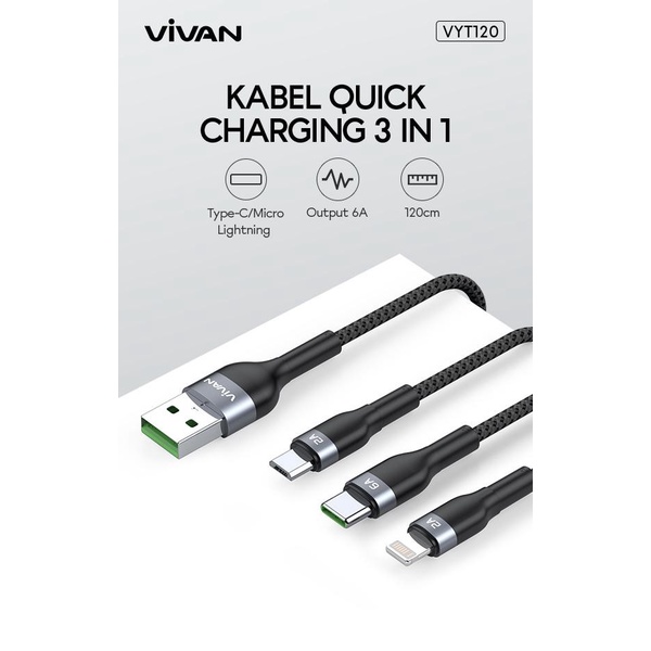 Vivan VYT120 3in1 Fast Charging Kabel Cable Micro USB-C Lightning