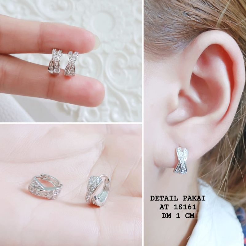 Anting Titanium Clip Permata Baris Kepang Anti Karat