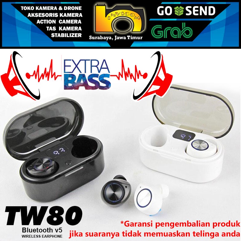 Earphone TWS Original TW80 Wireless Bluetooth Headset with LED Display for Android dan IOS