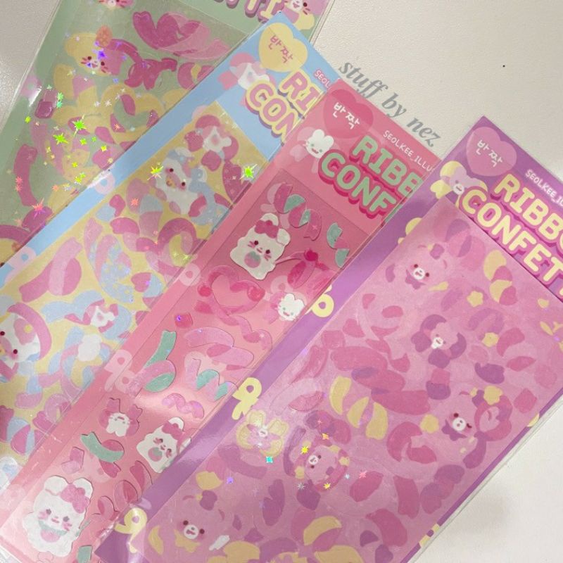 

[stuff.by.nez] 1 pcs Sticker deco ribbon confetti korea cute journal stiker glitter kelinci beruang toploader jurnal binder journaling polcos