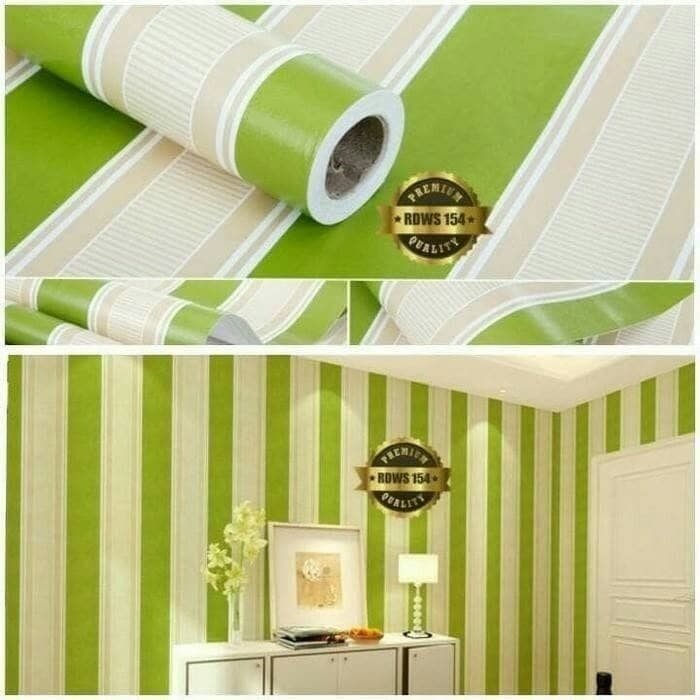 Wallpaper Stiker Dinding Rumah Salur Garis Hijau WPS077 Walpaper Wolpeper Shabby Walpeper