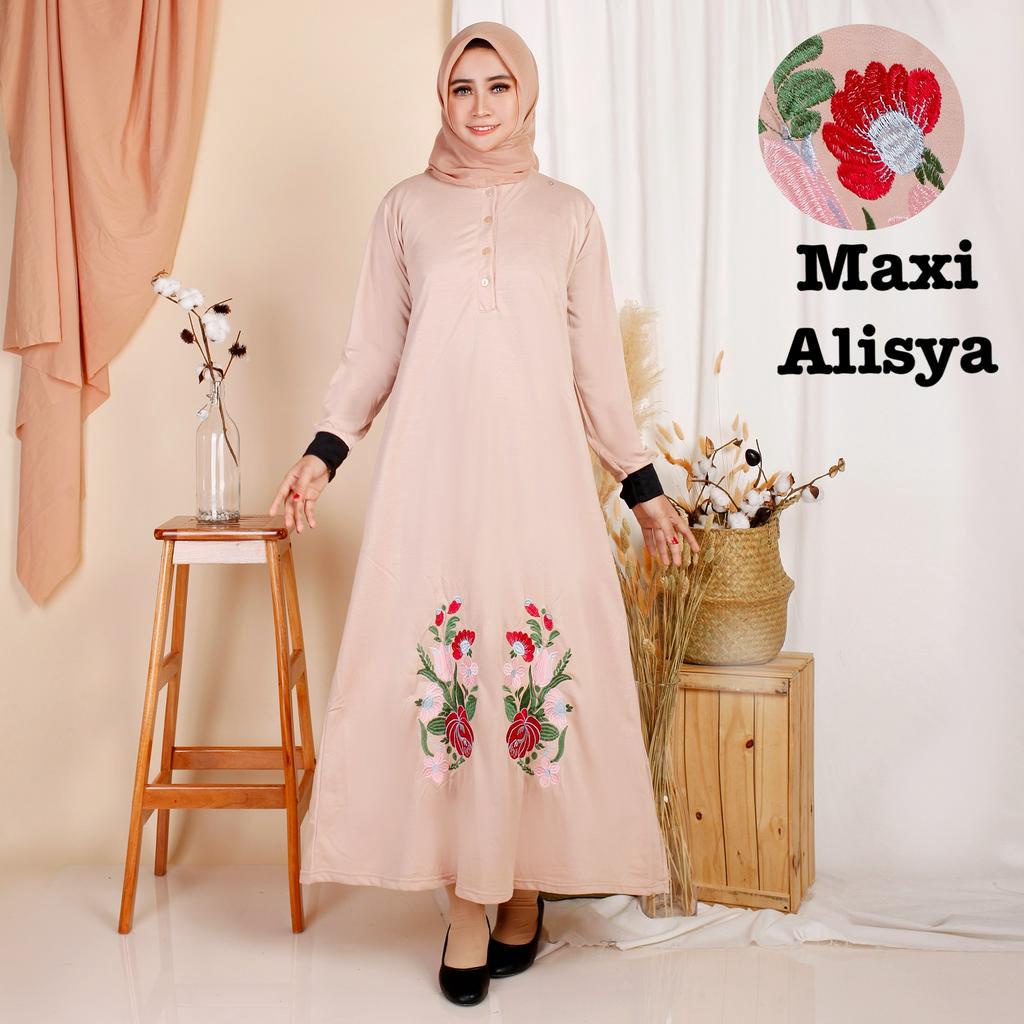 GAMIS MAXI MUSLIMAH BORDIR ISYA / GAMIS MAXI MUSLIMAH CANTIK / GAMIS BORDIR MURAH