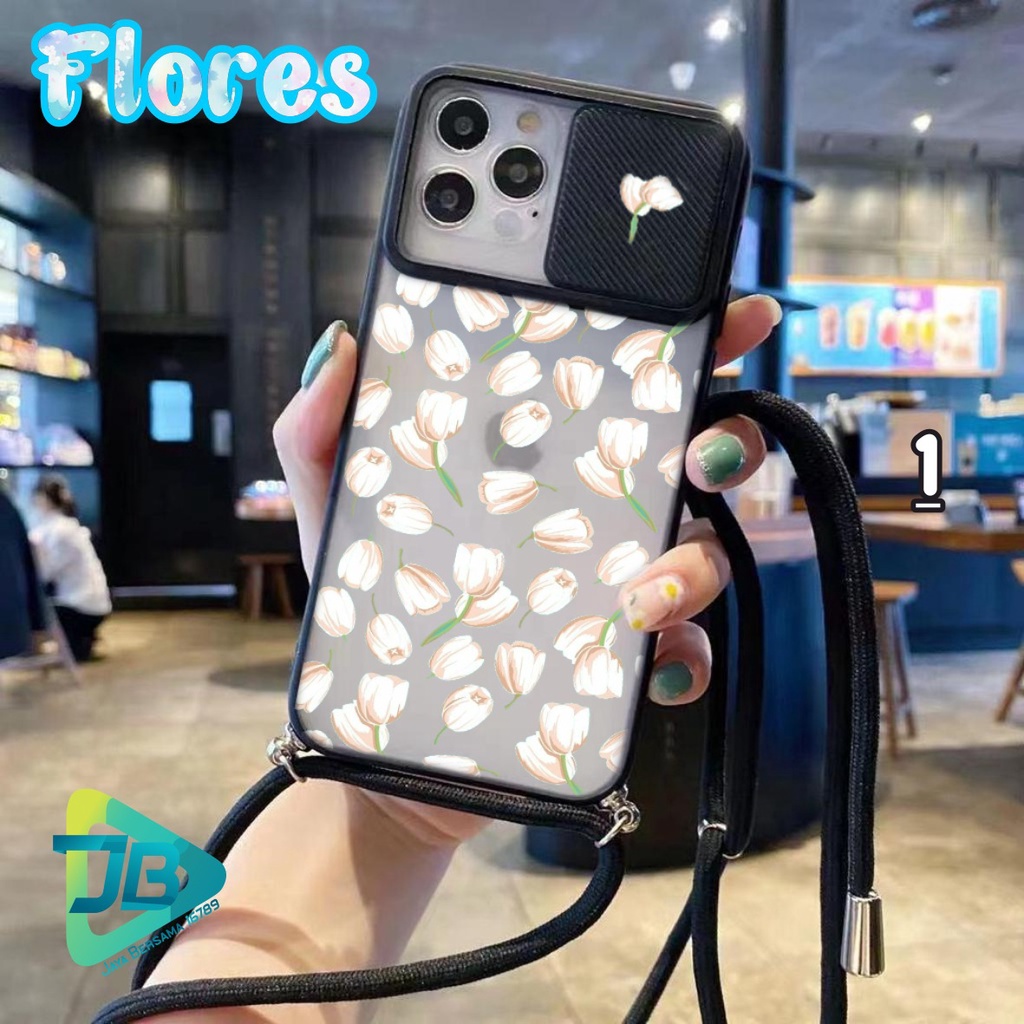 SOFTCASE SLINGCASE SLIDE PELINDUNG KAMERA FLORES SAMSUNG OPPO VIVO REALME IPHONE XIAOMI JB4797