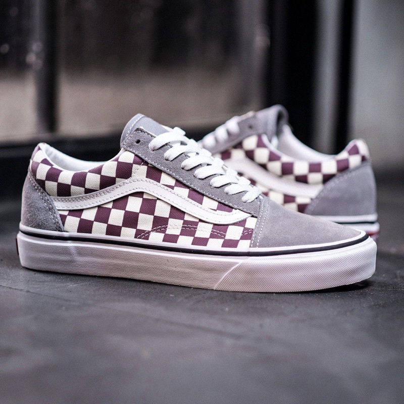 VANS OLDSKOOL CHECKERBOARD FROST GREY RHUBARB CLASSIC