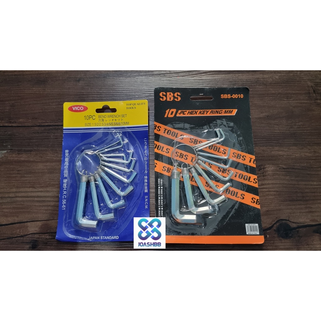 Kunci L Putih / Set Hex Key Ring 10 In 1 Nikel / Tools Wrench