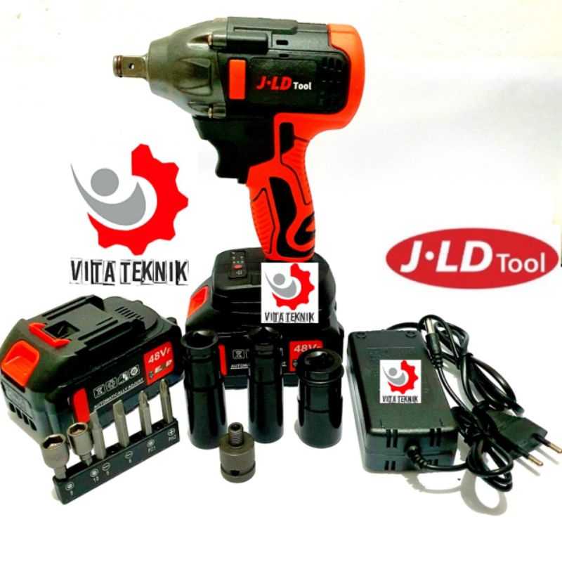Cordless Impact Wrench Brushless 88Vf JLD Hitam merah 2 Baterai