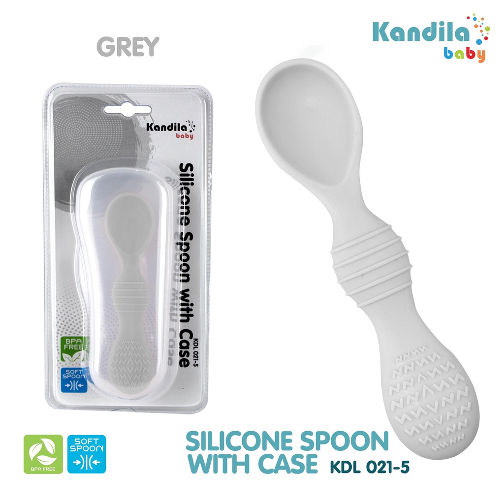 Kandila Baby Silicone Spoon With Case KDL 021-5 Sendok Makan Silikon Bayi