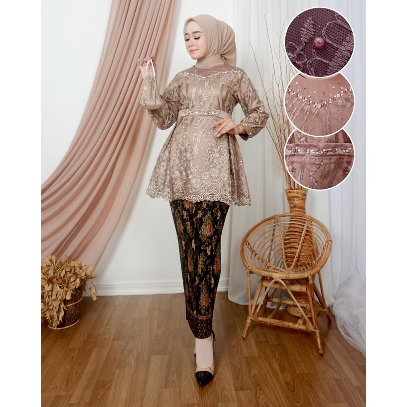 Permata Olshop / Kebaya Brokat Shabira JN / Kebaya Lamaran / Kebaya Wisuda Modern / Blouse Tunik Modern