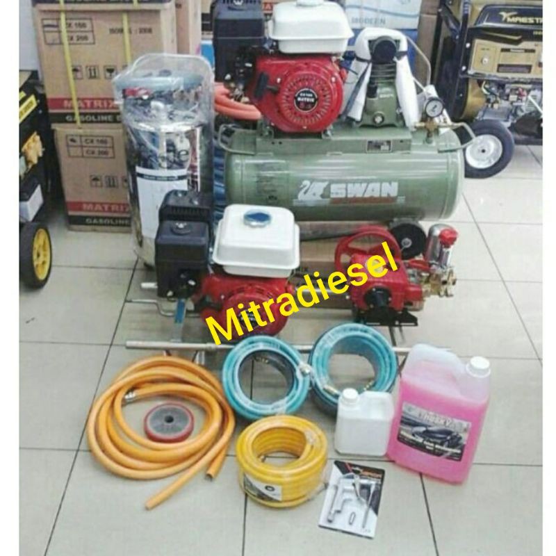 CUCI GUDANG    Paket Kompresor Swan1/4hp+Steam Bensin+Tabung Salju+Shampo SIAP PAKAI