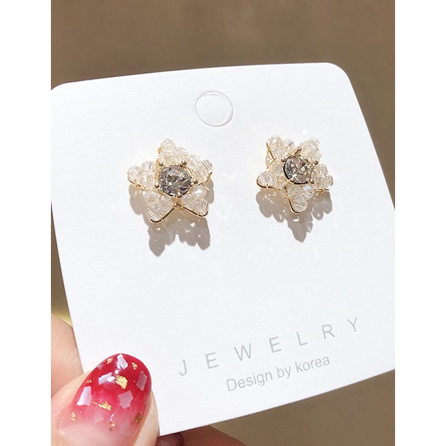 LRC Anting Tusuk Fashion Golden Crystal Rhinestone Pentagram Earrings D89977