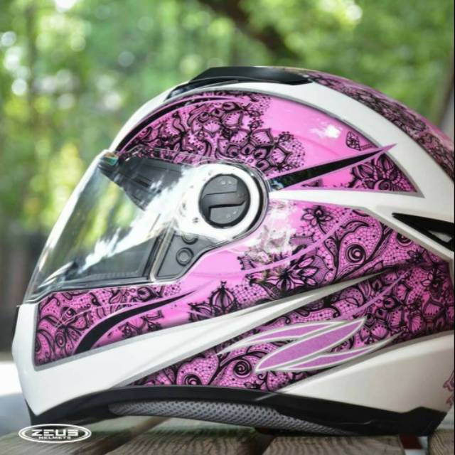 Jual HELM ZEUS 811 WHITE AL9 PURPLE HELM TOURING CEWEK HELM FULL FACE