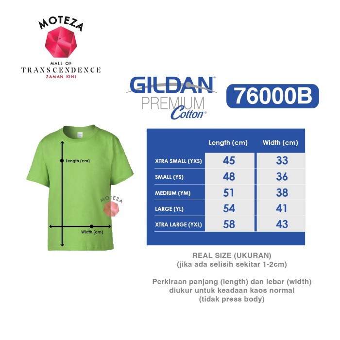 Moteza Kaos Polos - GILDAN Premium Cotton 76000B - YOUTH KIDS - WARNA (Warm)