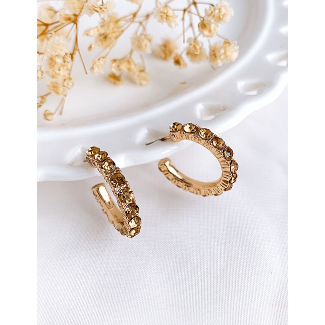 LRC Anting Tusuk Fashion Alloy Diamond Round Earrings F7269X