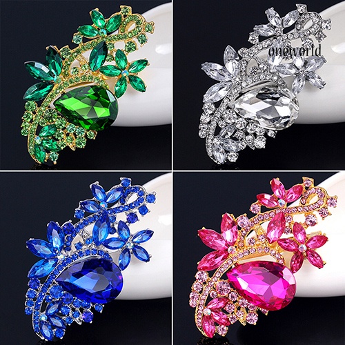 OW@ Waterdrop Flower Brooch Pin Rhinestone Crystal Brooches Bouquet Wedding Jewelry