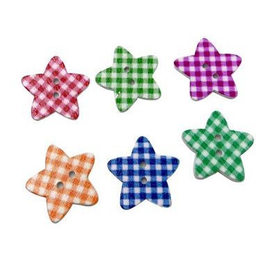 Kancing Kayu Dua Lubang - Dot Plaid Flower Starfish Style (10pcs)