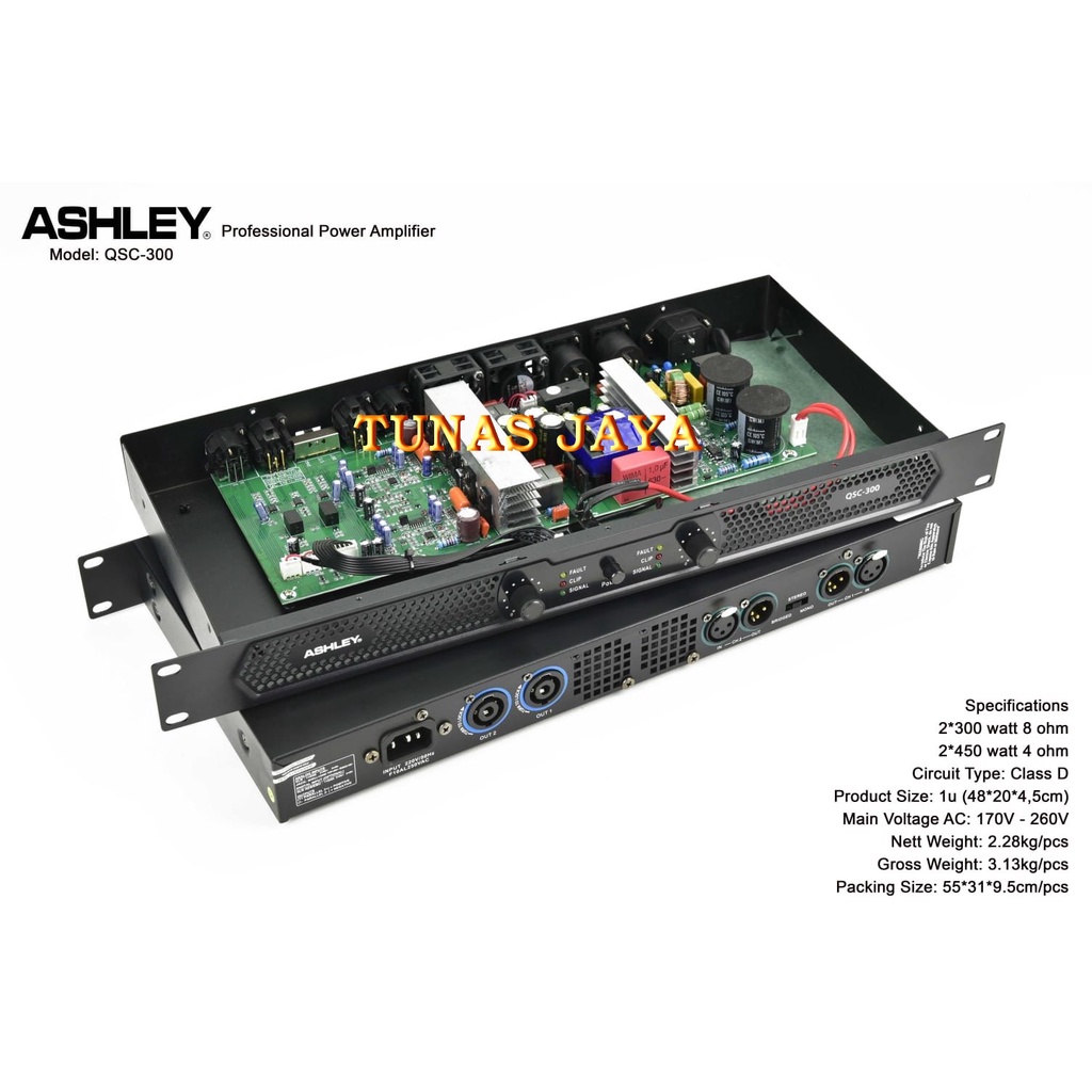 POWER AMPLIFIER ASHLEY QSC300 / QSC-300 / QSC 300 / ASHLEY QS-C300 ORIGINAL
