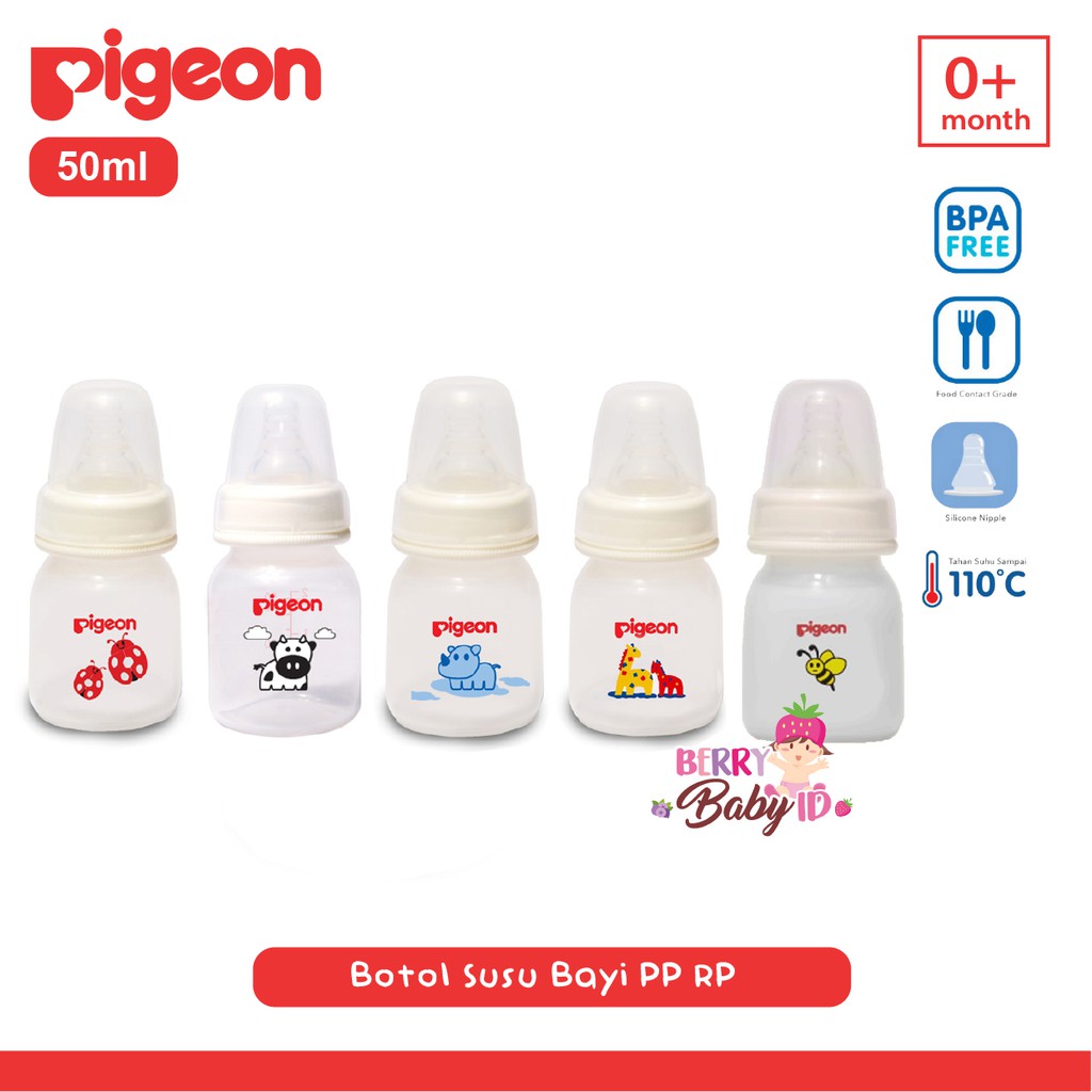 Pigeon Baby Bottle Animal Series Silicone Nipple Botol Susu Bayi 50 ml Berry Mart