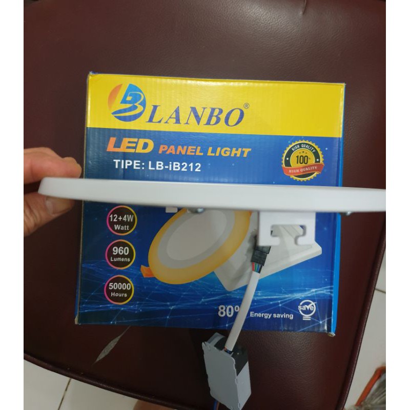 Lampu Downlight Led panel inbow 12+4w. 2 warna tanam plavon kotak dan bulat