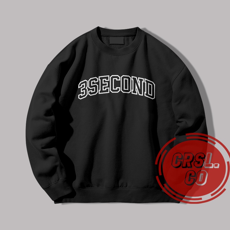 Sweater Hitam Crewneck 3second Basic Threesecond Pria dan Wanita Bahan Katun Tebal dan Nyaman dipakai