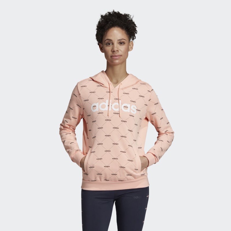 Adidas Women Linear Graphic Hoodie Glow Pink Original