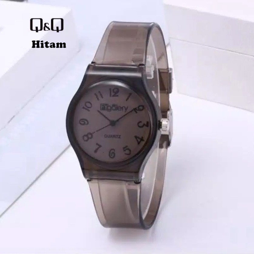 Jam Tangan Jelly Transparant Angka QQ Jam Tangan Fashion Cewek Bening 01-Hitam